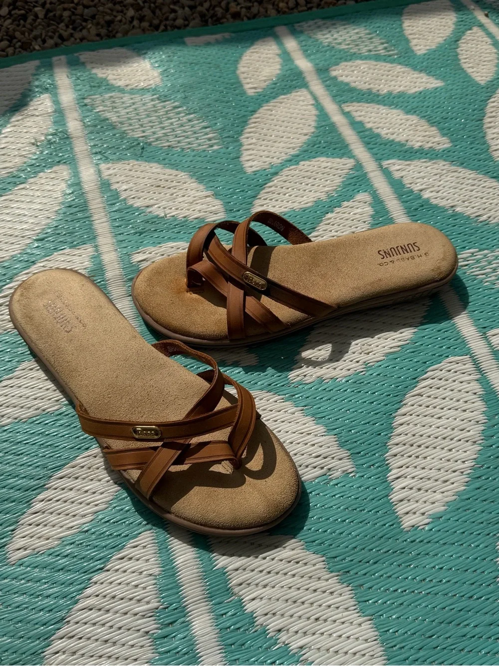 GH Bass SunJun Sharon fisherman leather suede flip flop vintage size 8
